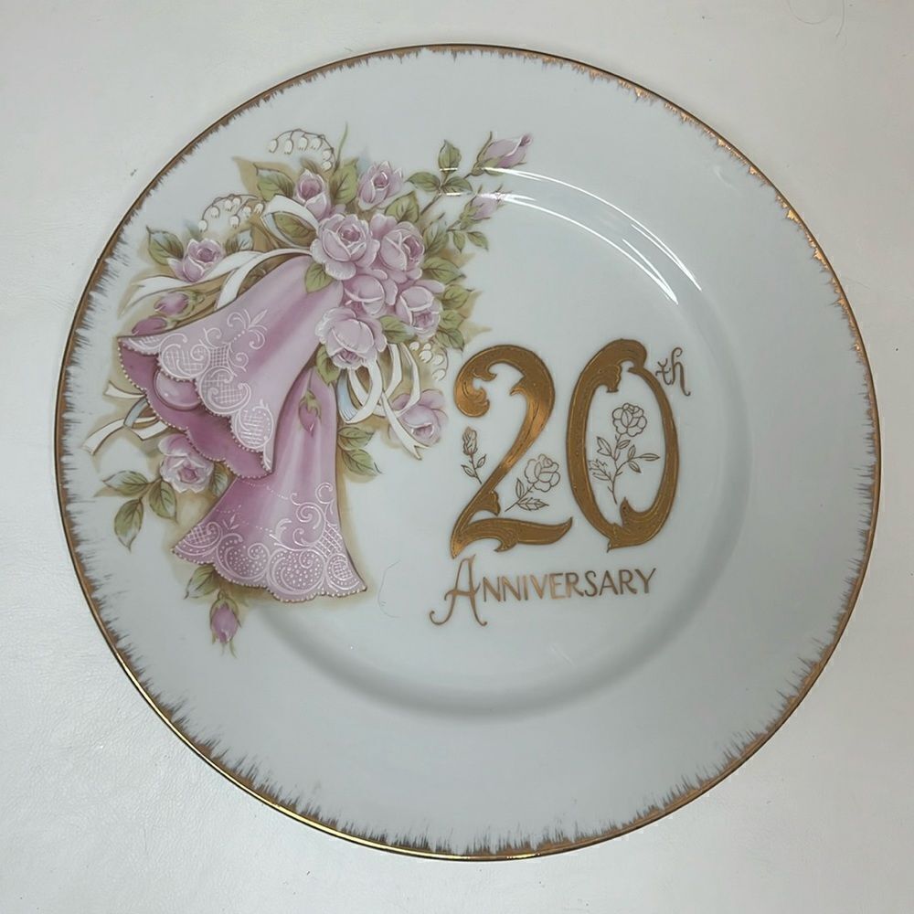 20th Anniversary Plate Chatillon Pink Bell Floral Roses Gold Handcrafted Japan
